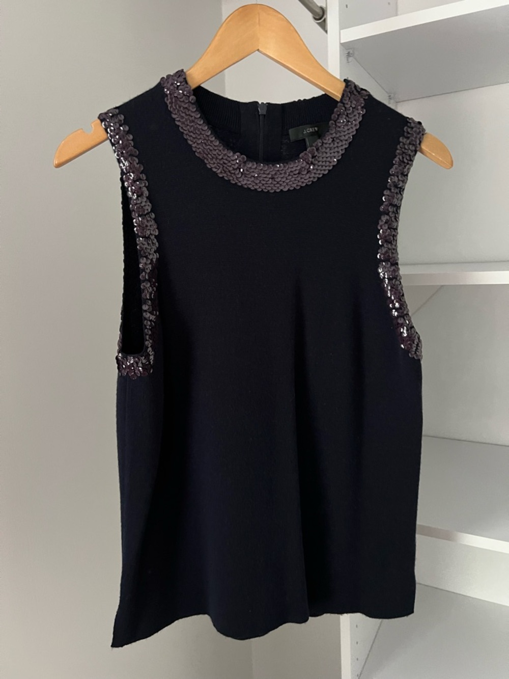 J. Crew Navy Sleeveless Shell with Sequin Trim